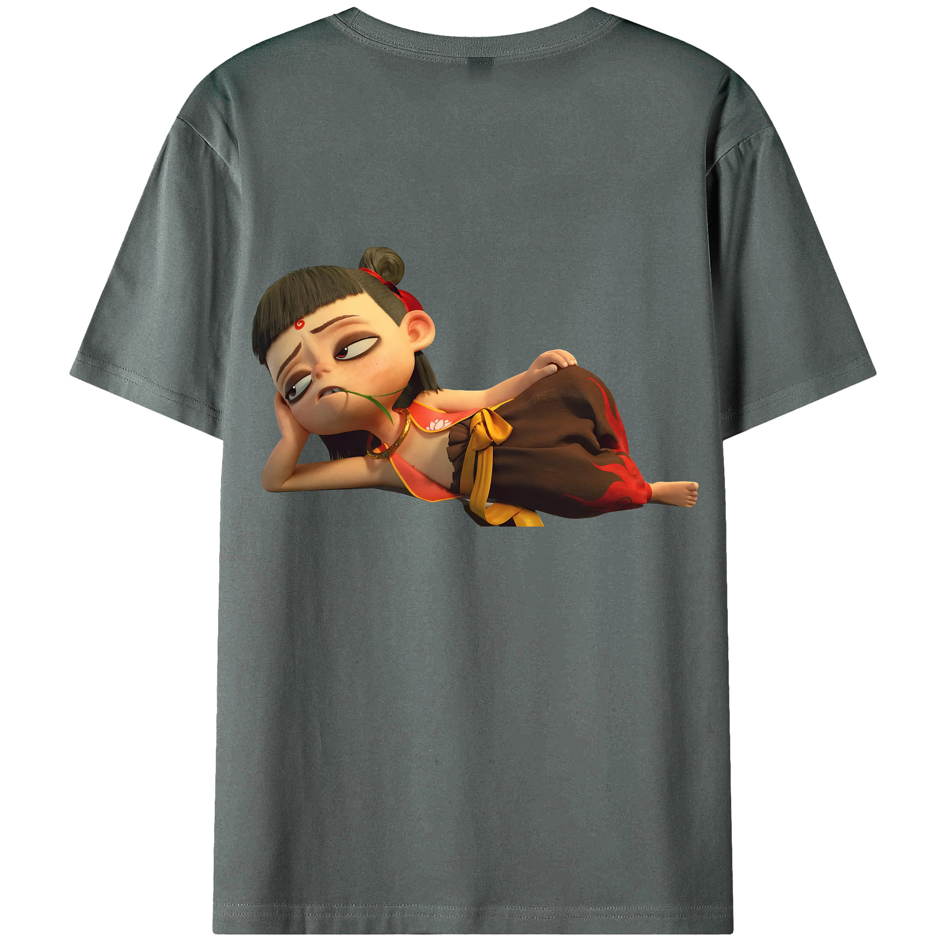 （画像用） Ne Zha 2 ナタ 魔童の大暴れ 綿100％ メンズ半袖Tシャツ（バックプリント） 通気性
